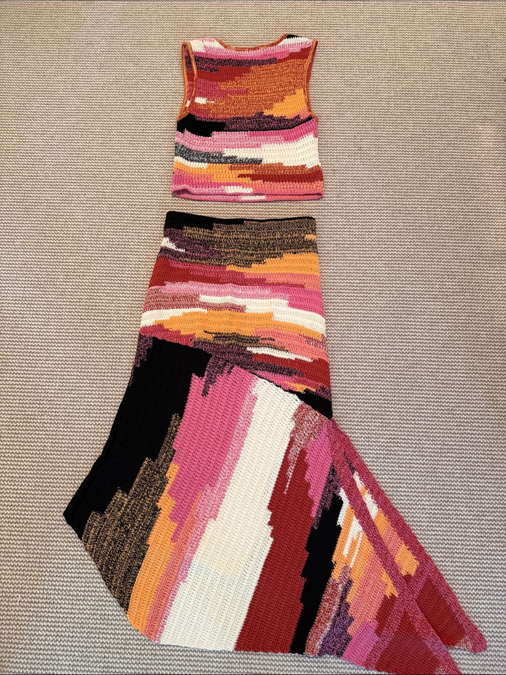 A.L.C. Multicolor Knit Maxi Skirt — Pink, Orange & Black Abstract - Picture 5 of 6